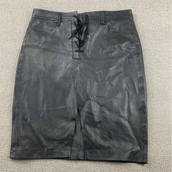 Rag And Bone Skirt Women 29 Black 100% Lamb Leather Lace Up Front Four Pocket - Picture 1 of 6